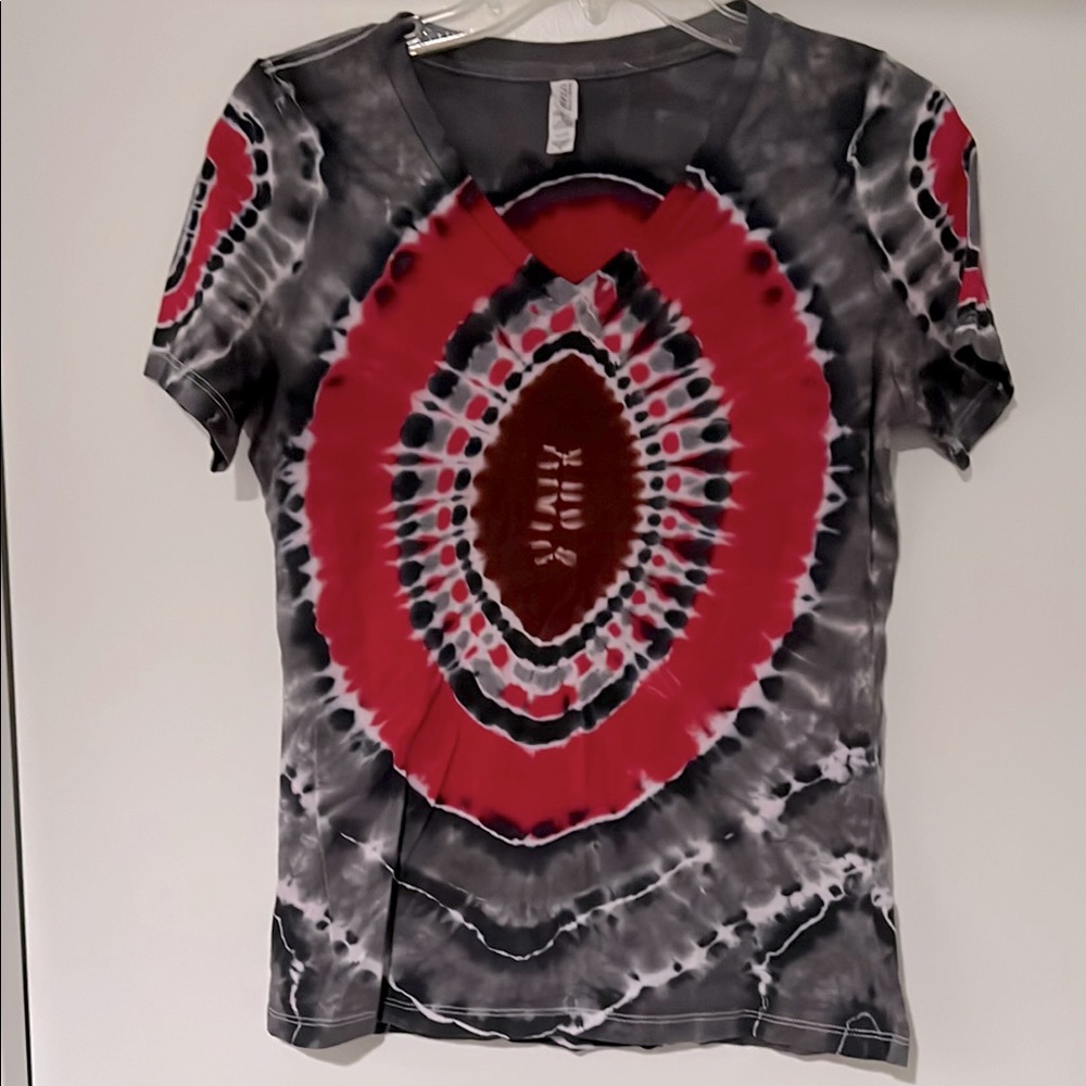 Ohio State Football Tie-Dye V-Neck Tee - Red and Black Size Small - Picture 2 of 5